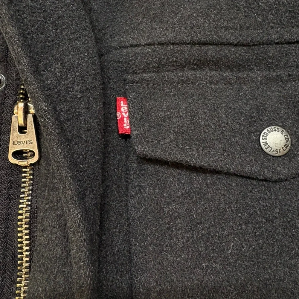 Levis Mens Wool Blend Hooded Field Jacket Charcoal Grey XXL Military Chore‎ Coat